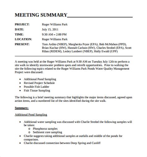 meeting summary report sample pdf